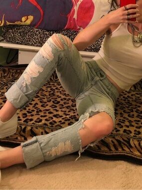 LF Carmar Distressed Blue & White Pinstripe Lowrise Skinny Jeans - Women’s